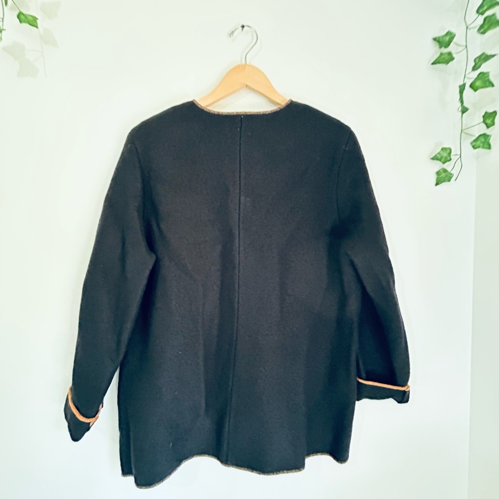 Women's Black Geiger Cardigan with Orange Trim - Picture 3 of 5